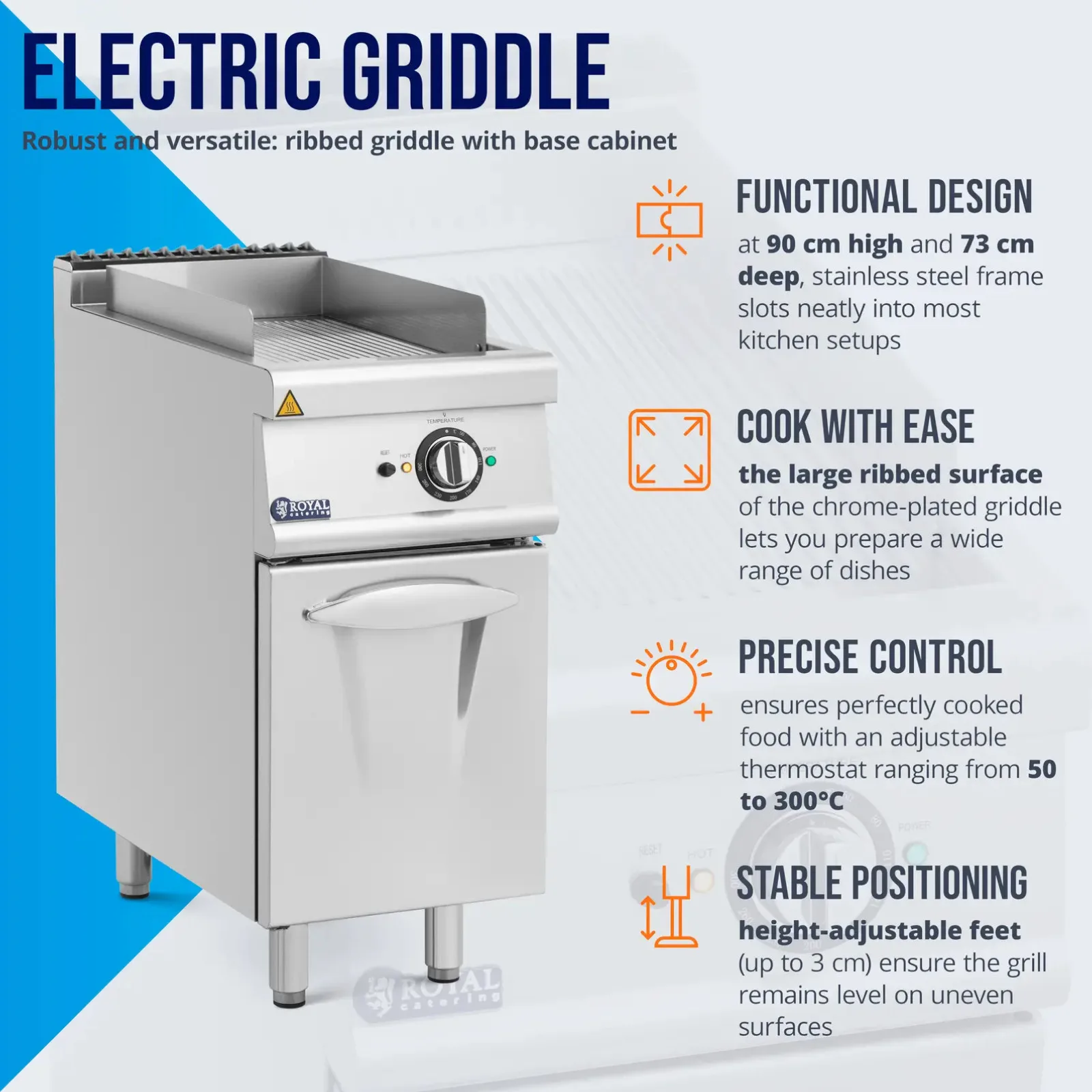 Electric ribbed grill plate with cabinet 33.5 x 55 cm 5.4 kW 4