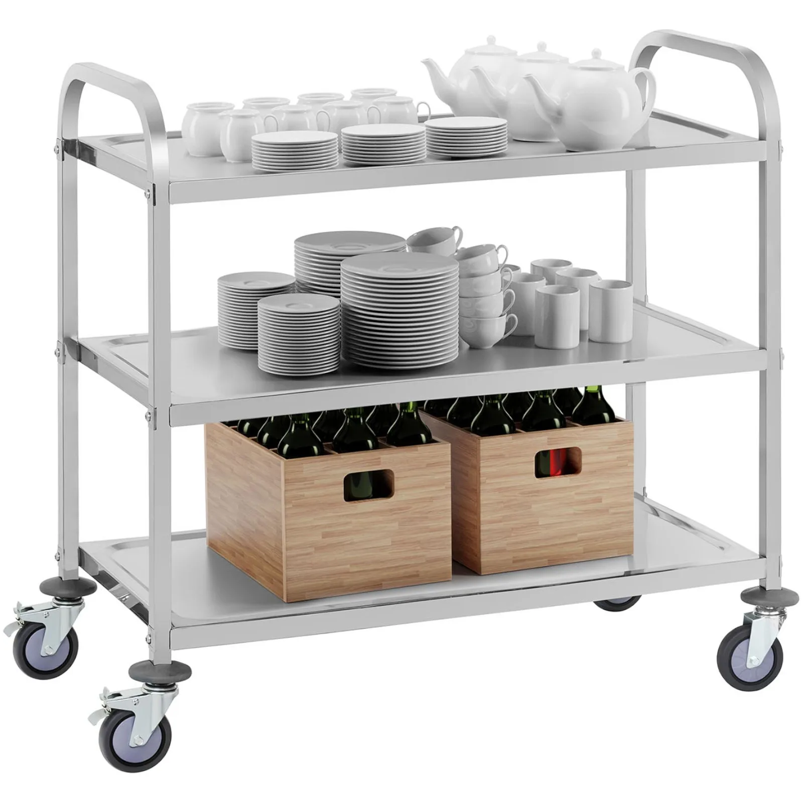 Wózek kelnerski cateringowy 3 półkowy do 150kg ze stali nierdzewnej Royal Catering RCSW 3A 10