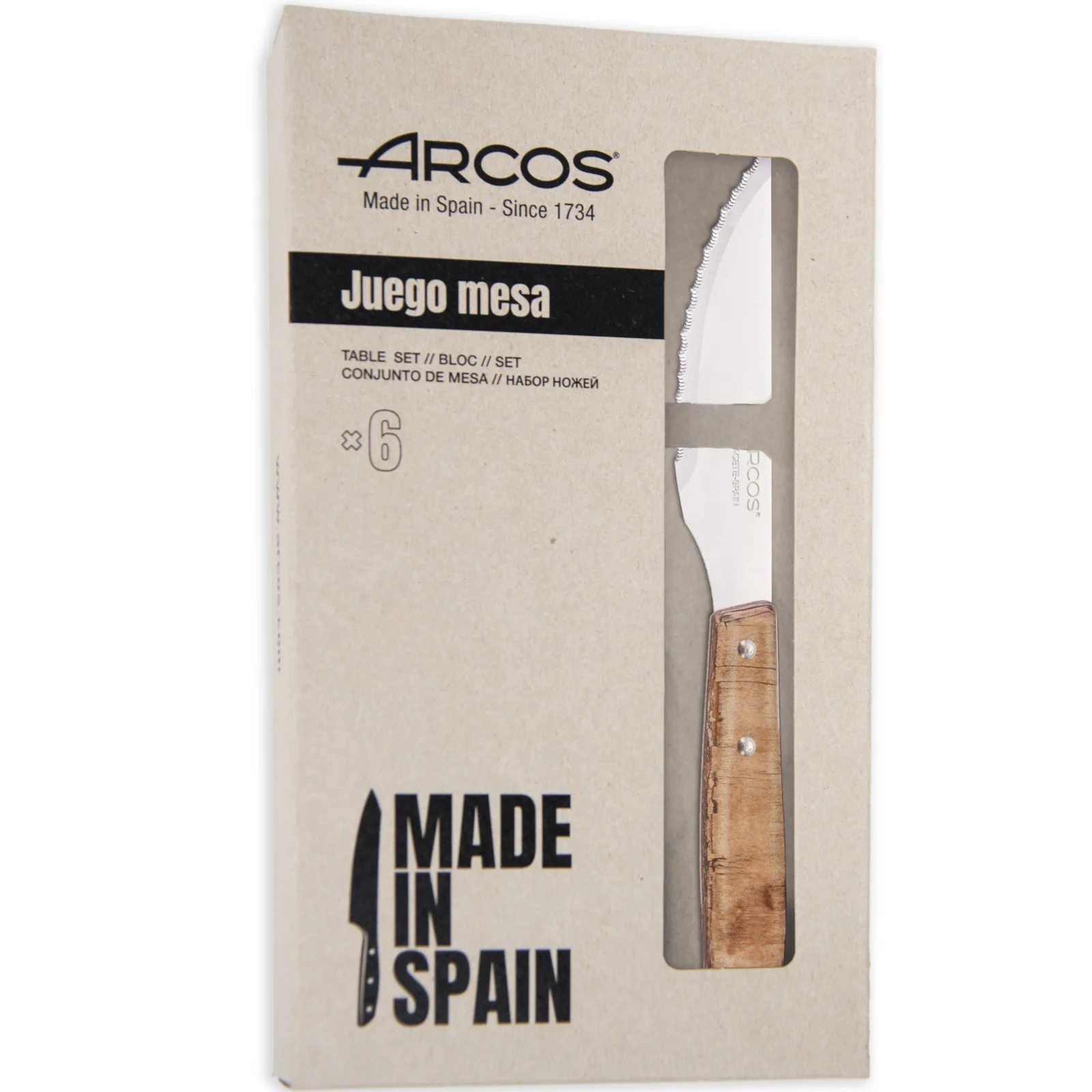FOREST steak kés világos fa nyéllel, hossza 110/220 mm - 6 darabos szett