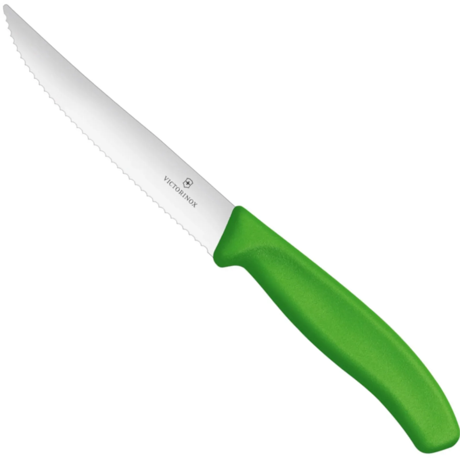 Fogazott pizza- és steak kés éles hegyű, hossza 120/232 mm - zöld