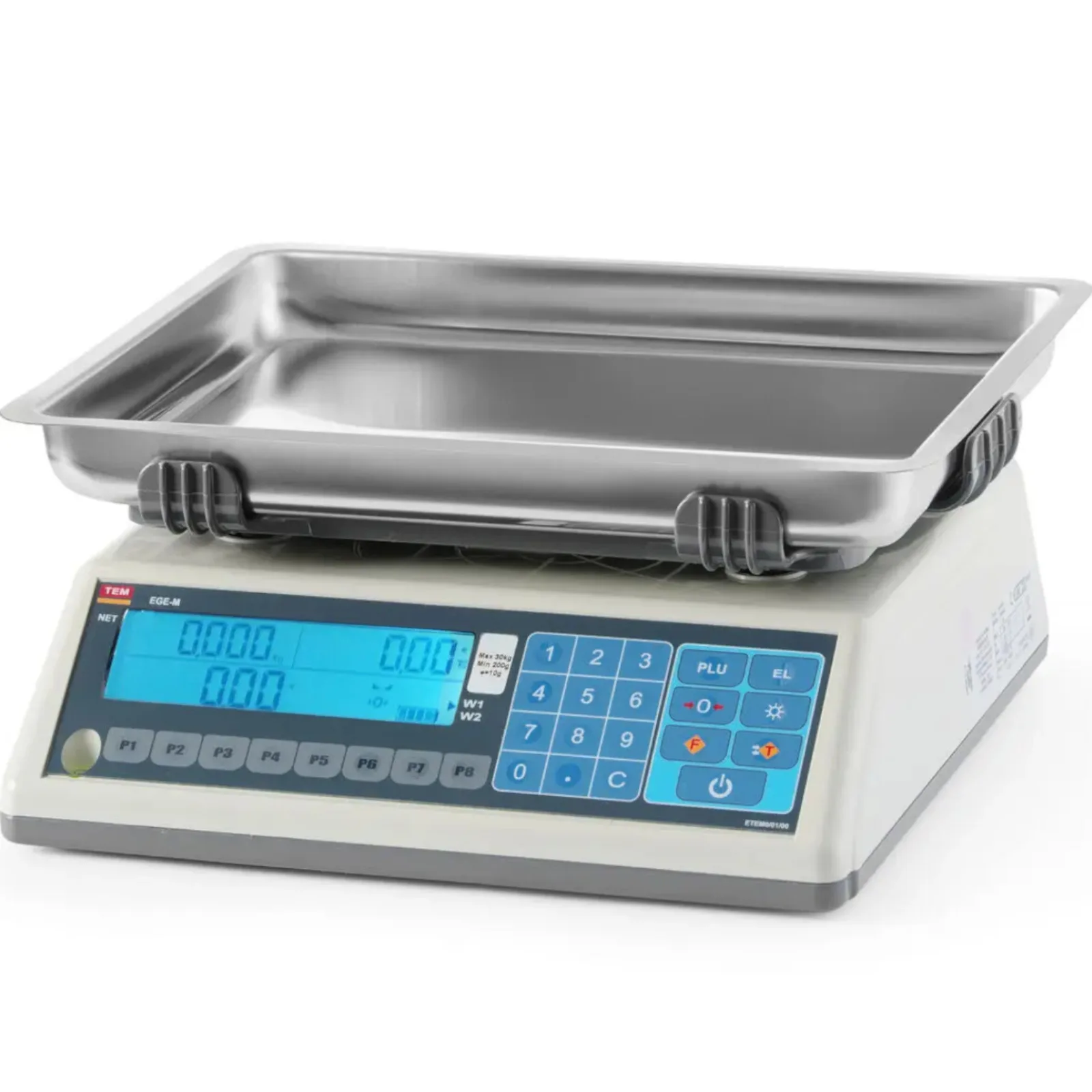 M tanúsítvánnyal rendelkező kiskereskedelmi postai mérleg, mély tálcával, 30 kg, 225x295 mm
