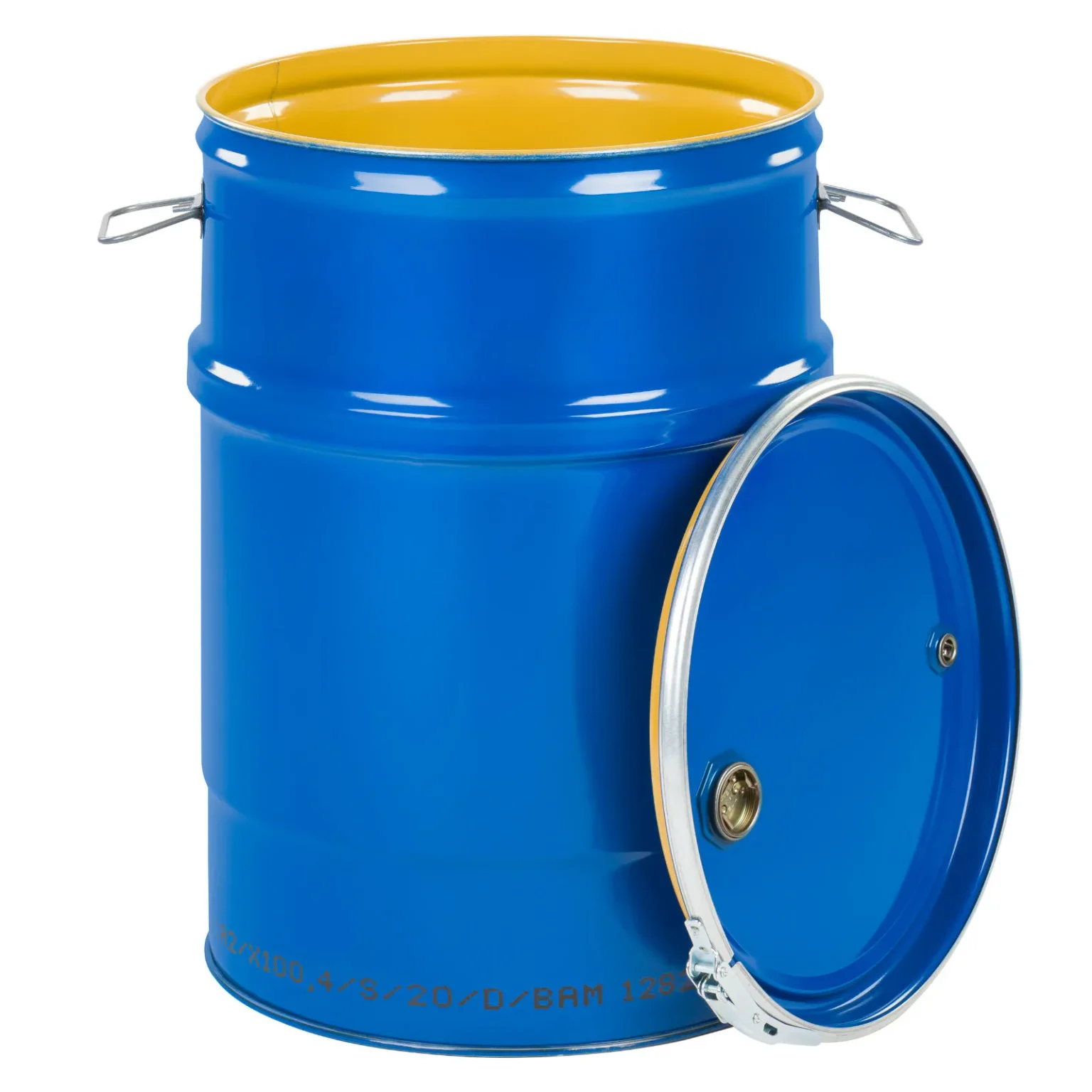 Butoi din oțel OH 100L, capac detașabil, dopuri de 2 3/4", interior vopsit - albastru