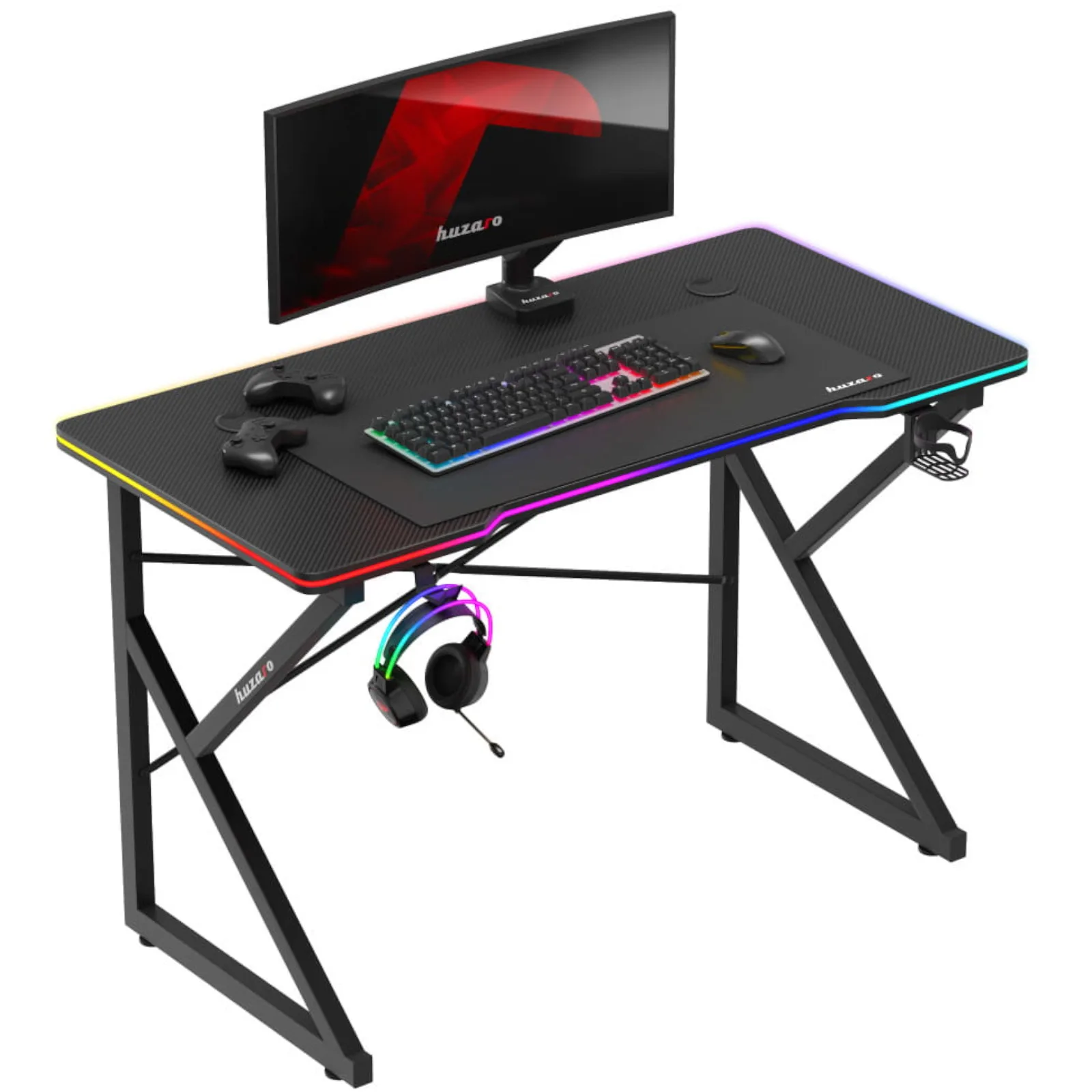 HERO 1,7 RGB LED gamer asztal 120x60 cm – fekete