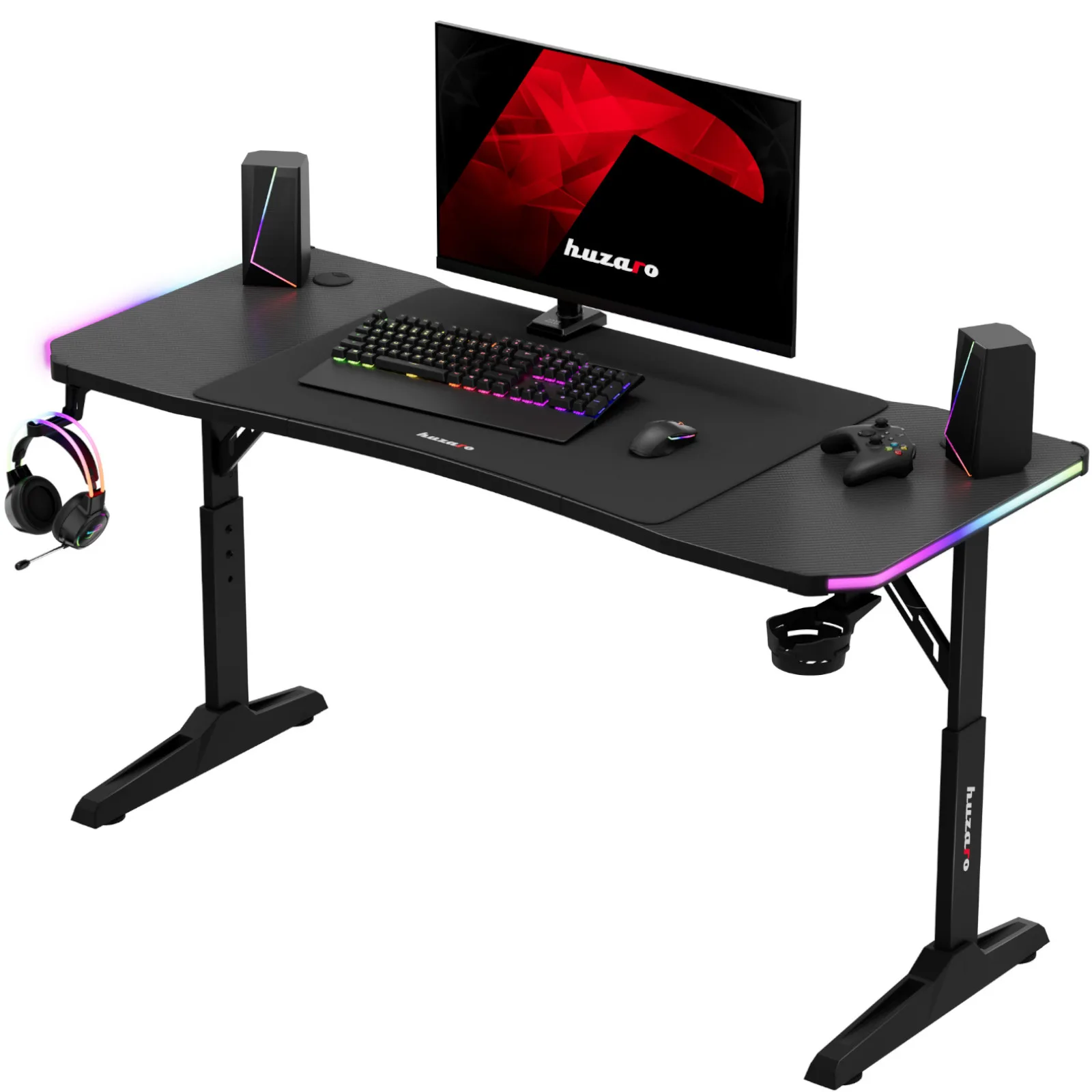 Birou de gaming HERO 3.6 RGB LED cu reglare pe înălțime, 140x60 cm - Negru 6