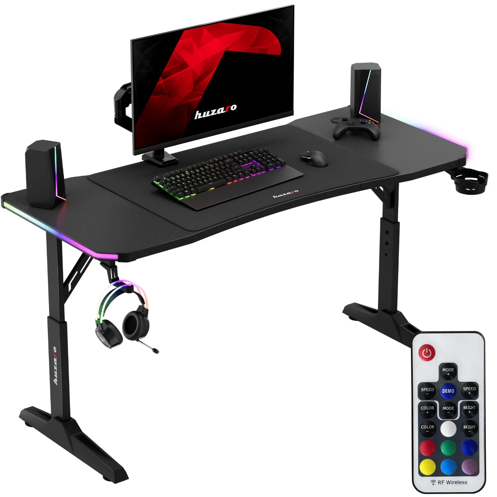 Birou de gaming HERO 3.6 RGB LED cu reglare pe înălțime, 140x60 cm - Negru 8