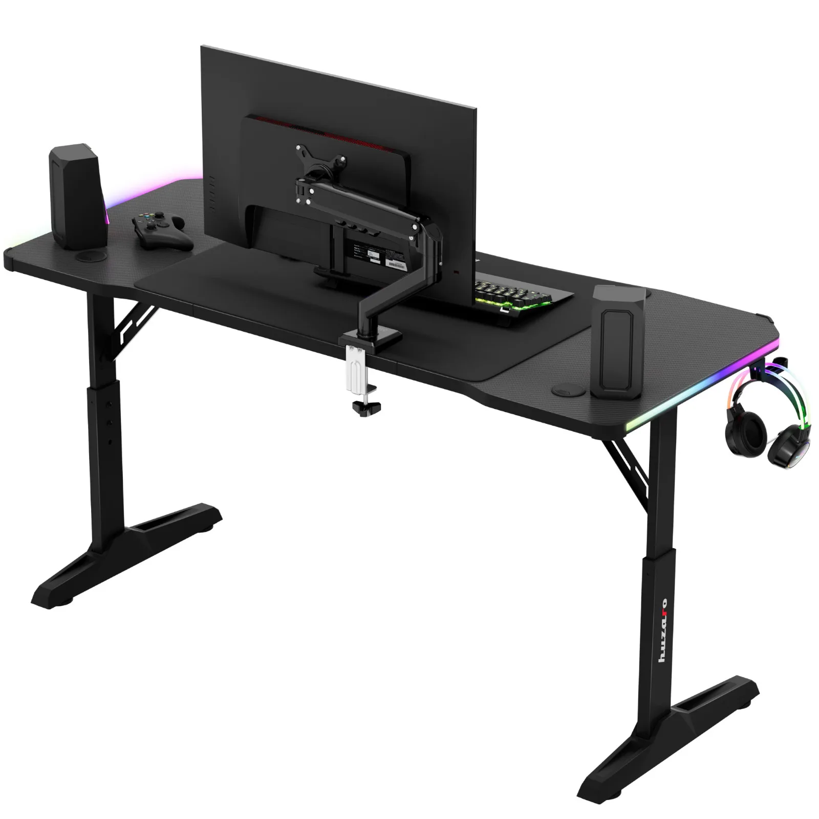 Birou de gaming HERO 3.6 RGB LED cu reglare pe înălțime, 140x60 cm - Negru 5