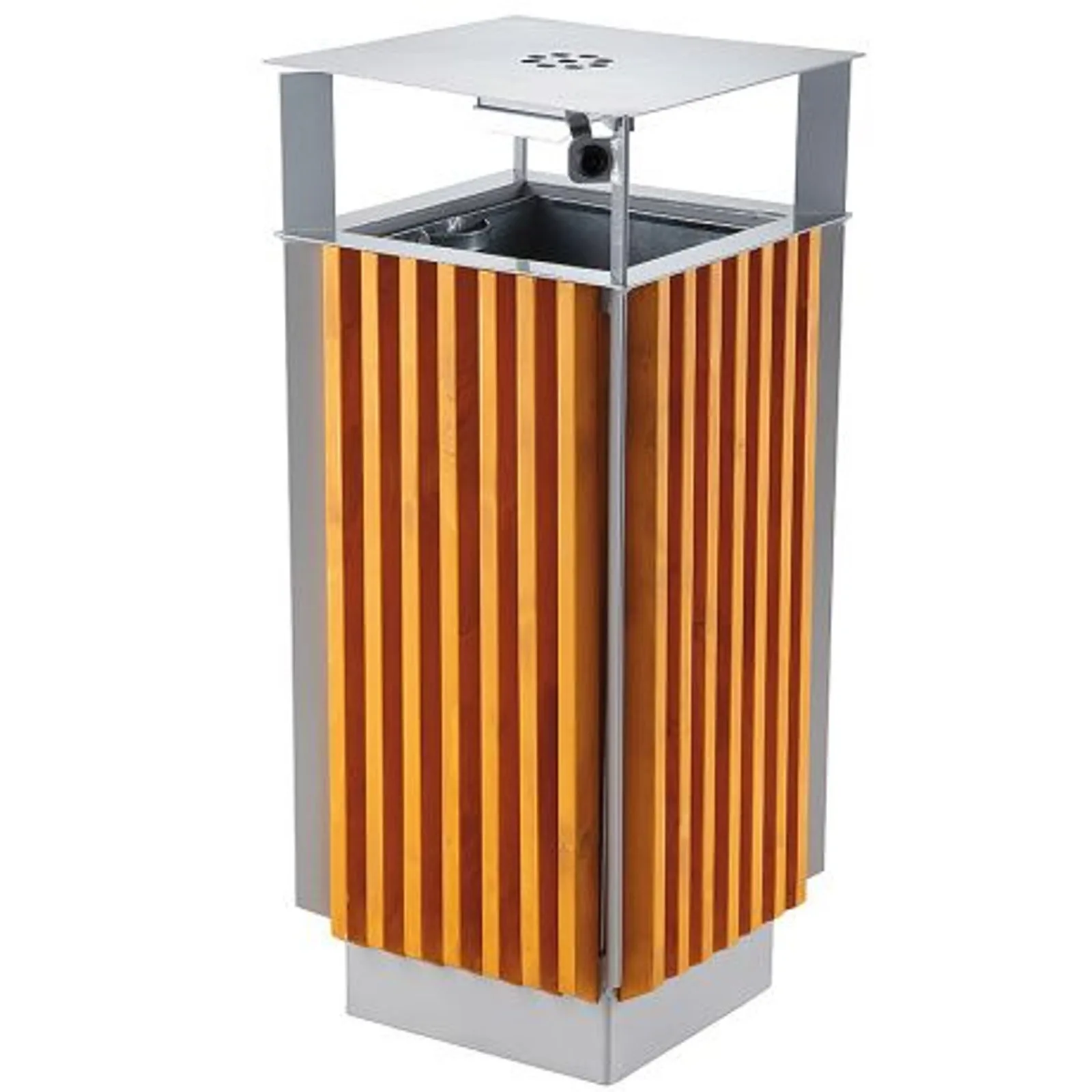 Utcai szemetes hamutartóval és kivehető zsákkal, fém + fa, 65 l