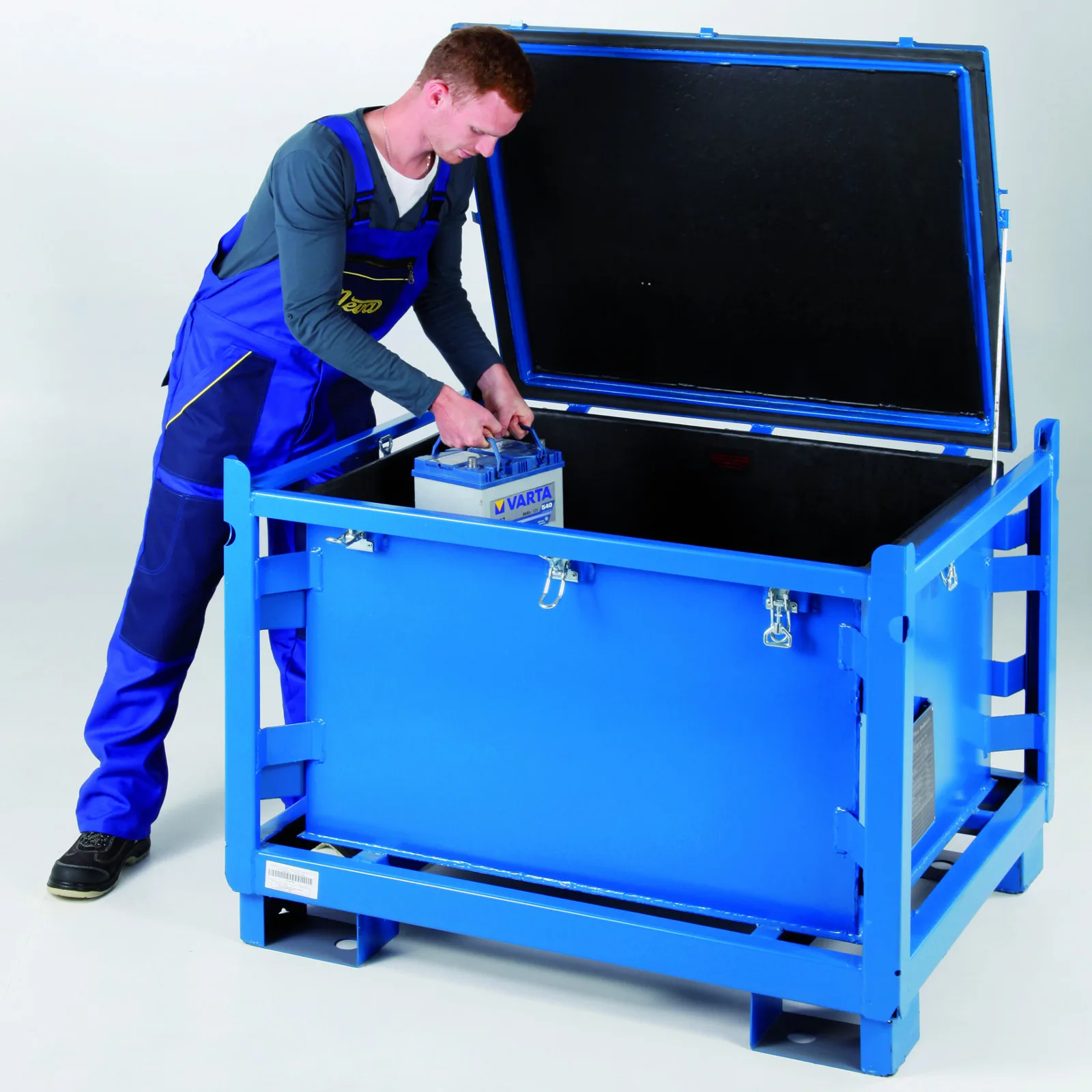 Certified metal acid-resistant container, battery box 120x100x91cm 500L 3
