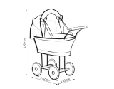 Wicker dolls' pram with white-black bedding and padding NATALIA natural 2