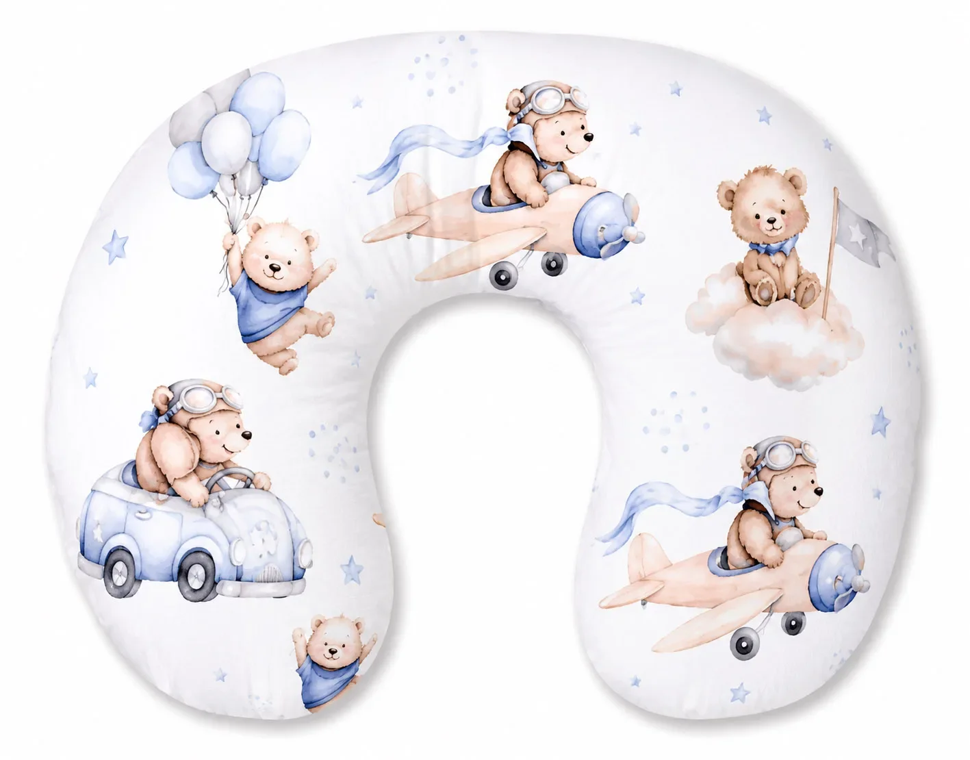 Breastfeeding Pillow Nursing Croissant Pillow, removable, Hands-Free Feeding- Blue Sky Bears