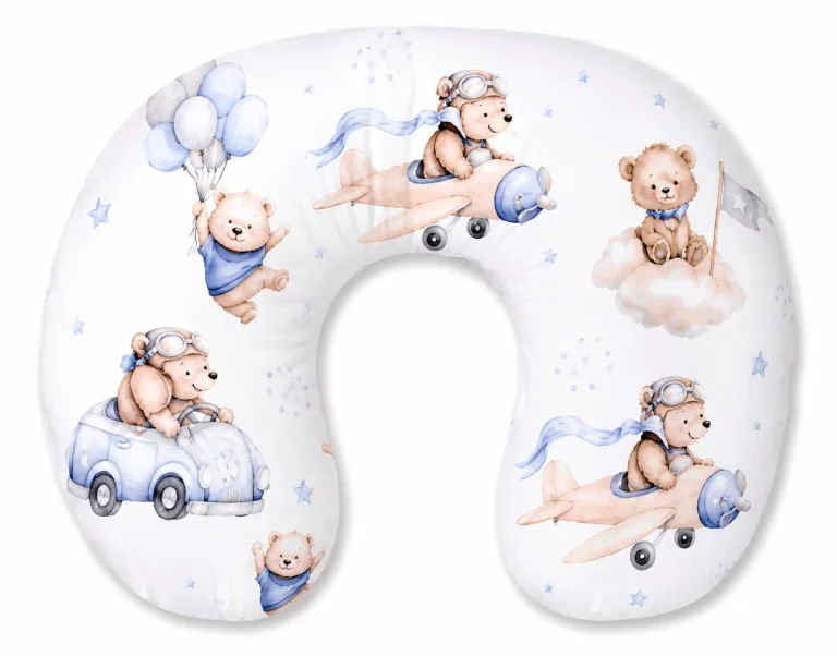 Breastfeeding Pillow Nursing Croissant Pillow, removable, Hands-Free Feeding- Blue Sky Bears