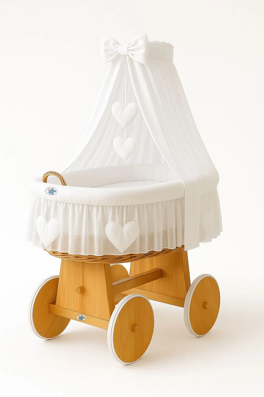 Moses Basket Wicker drape crib Amelie - natural + white bedding