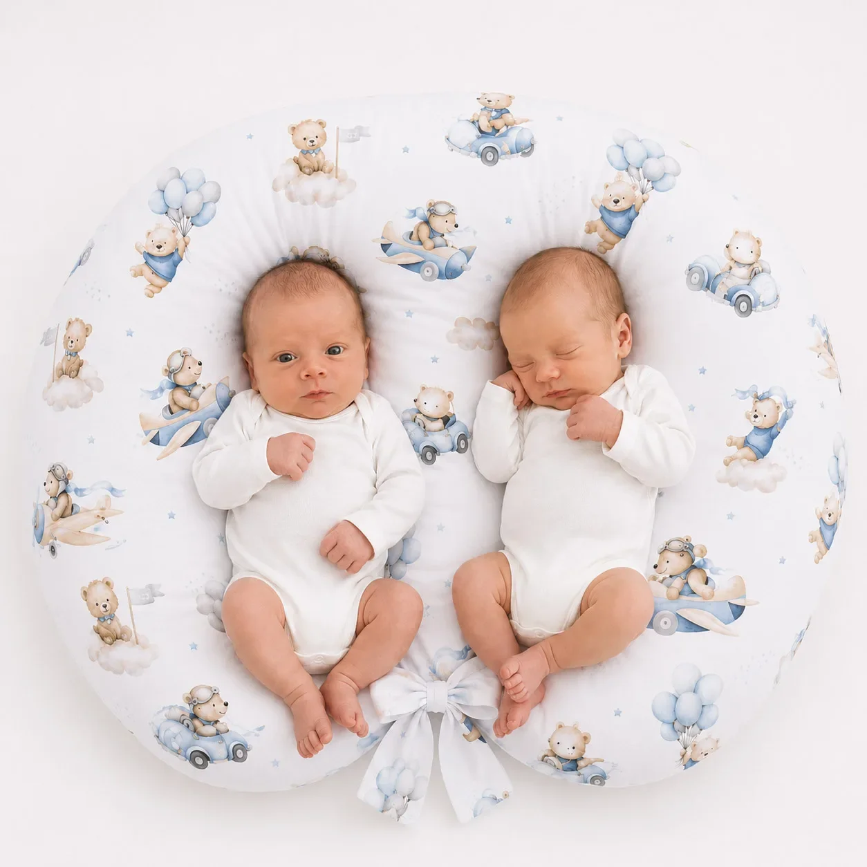 Replacement Cover for Bobono Twin Nursing Pillow – 100% Cotton - Blue Sky Bears