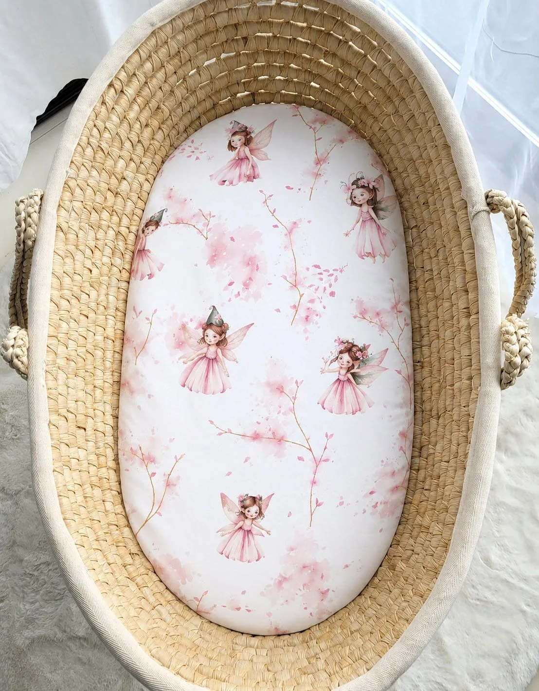 Sheet made of cotton for for prams, moses basket mattress 75x35 cm -  Blossom Fairies 3