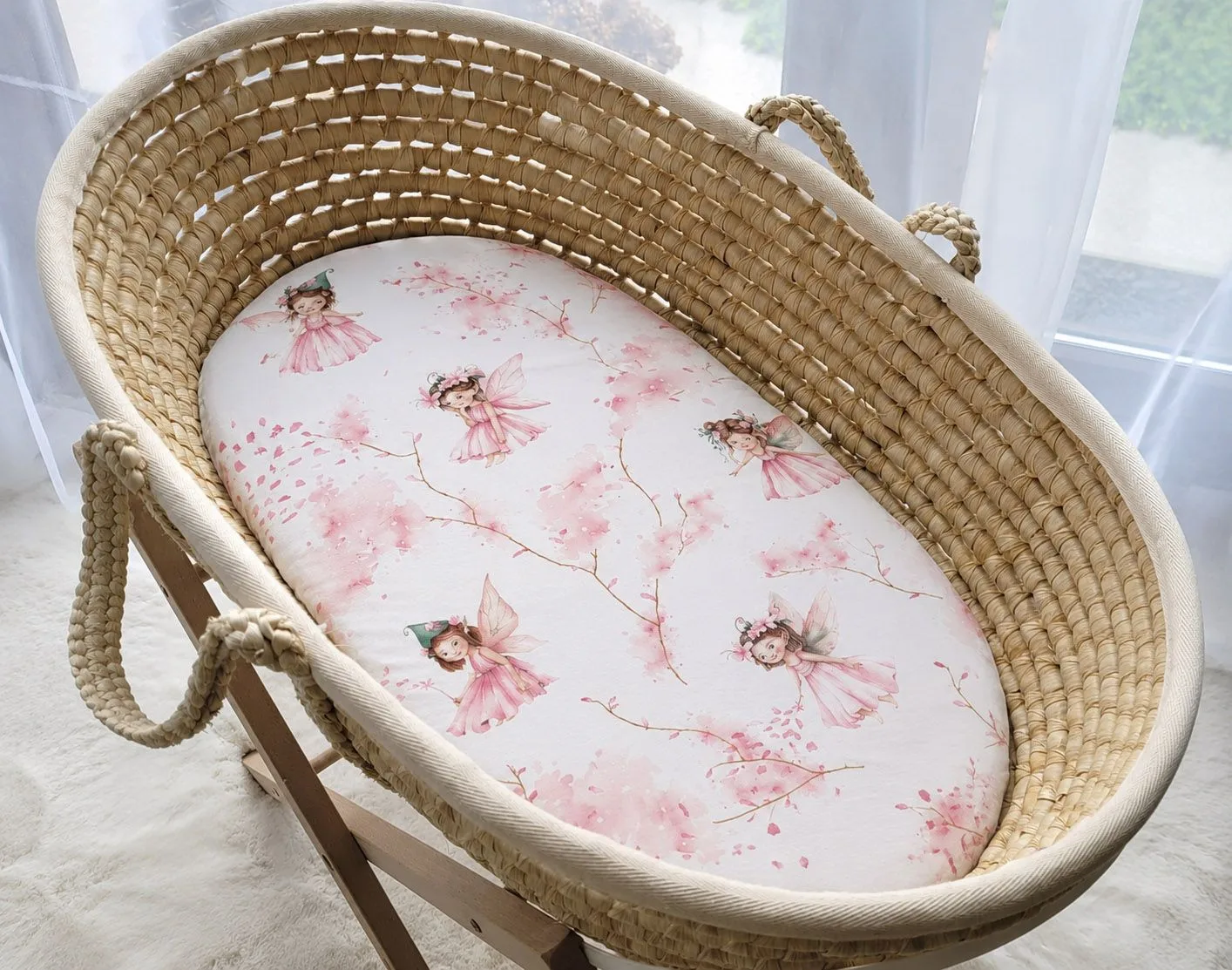 Sheet made of cotton for for prams, moses basket mattress 75x35 cm -  Blossom Fairies 2