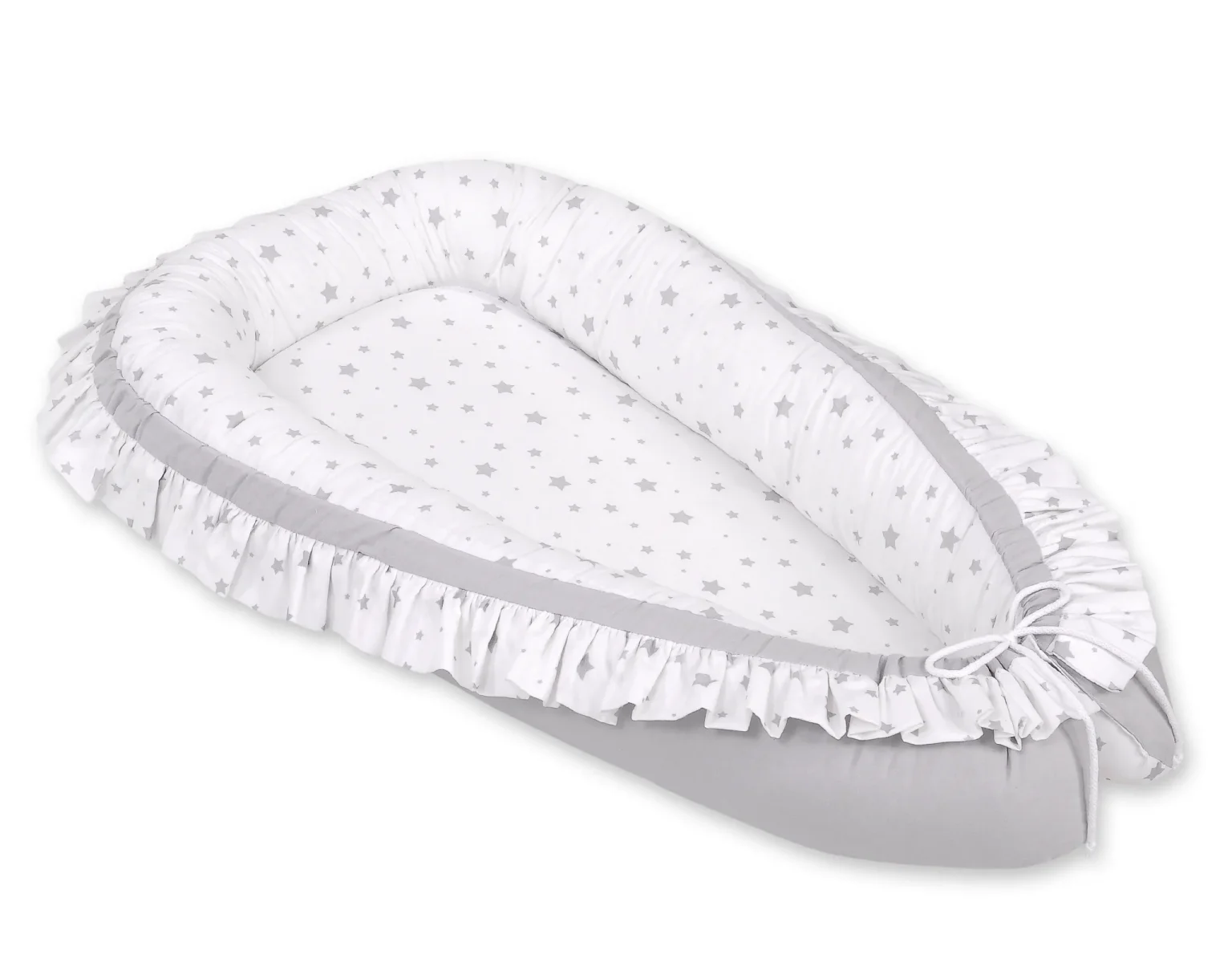 Baby nest with a ruffle - mini gray stars/gray