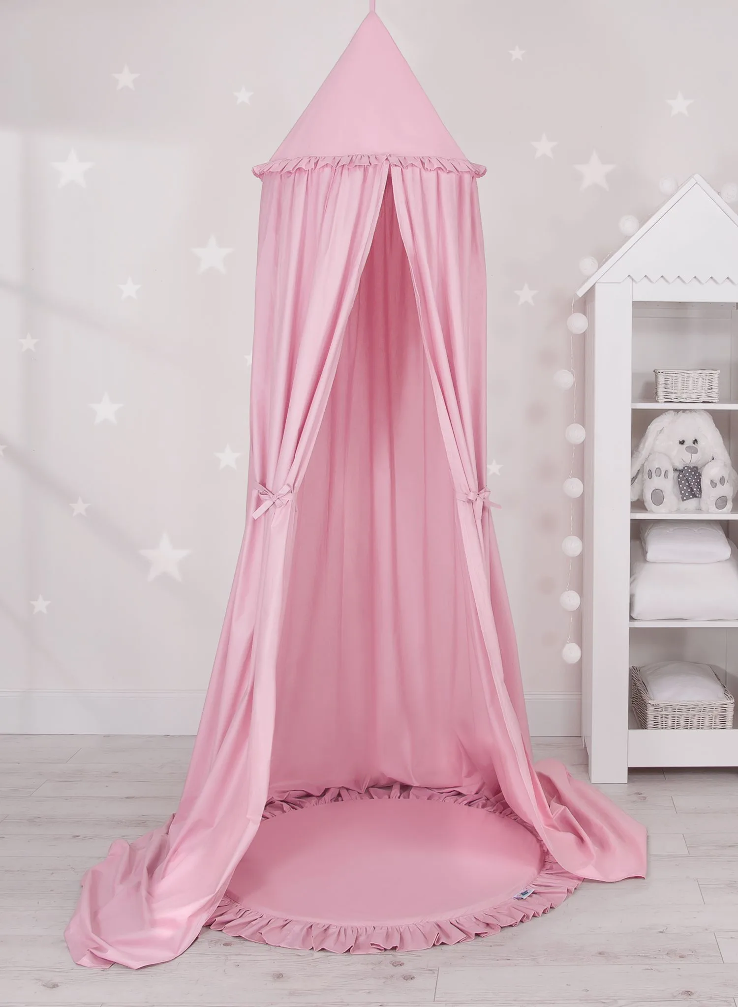 Set: Hanging baldachin for children's room cotton + Floor play mat - pink 2