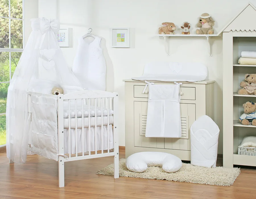 Bedding set 5-pcs 120x90 with canopy - Hanging Hearts white 7