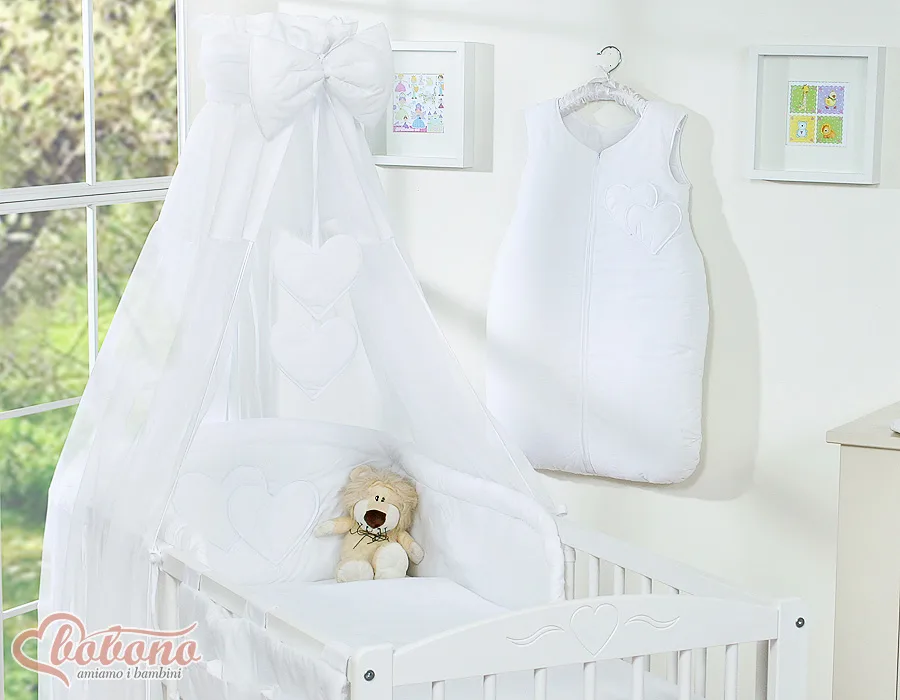 Bedding set 5-pcs 120x90 with canopy - Hanging Hearts white 8