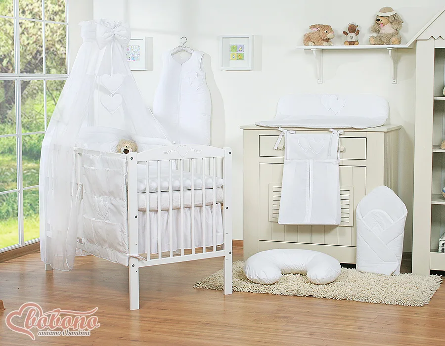 Bedding set 5-pcs 120x90 with canopy - Hanging Hearts white 9