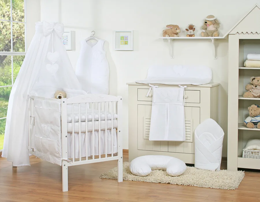 Bedding set 5-pcs 120x90 with canopy - Hanging Hearts white 2