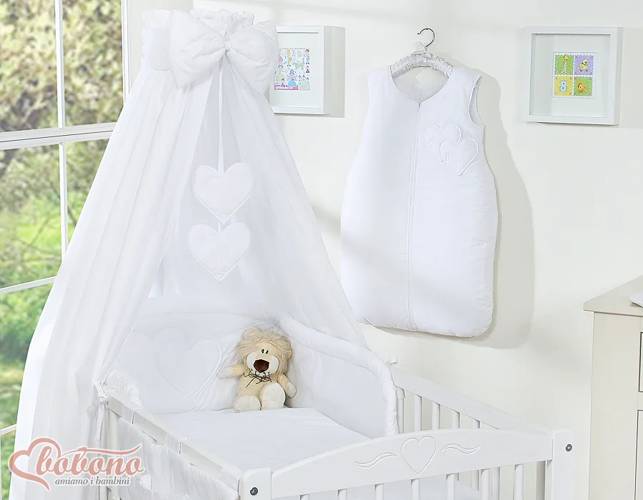 Bedding set 5-pcs 120x90 with canopy - Hanging Hearts white 3
