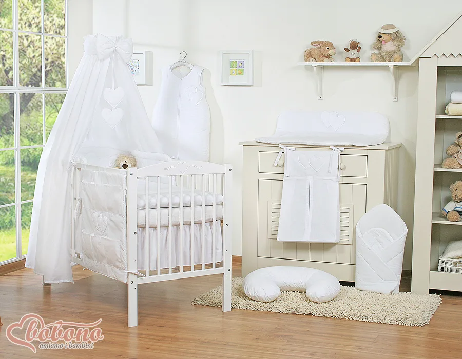 Bedding set 5-pcs 120x90 with canopy - Hanging Hearts white 4