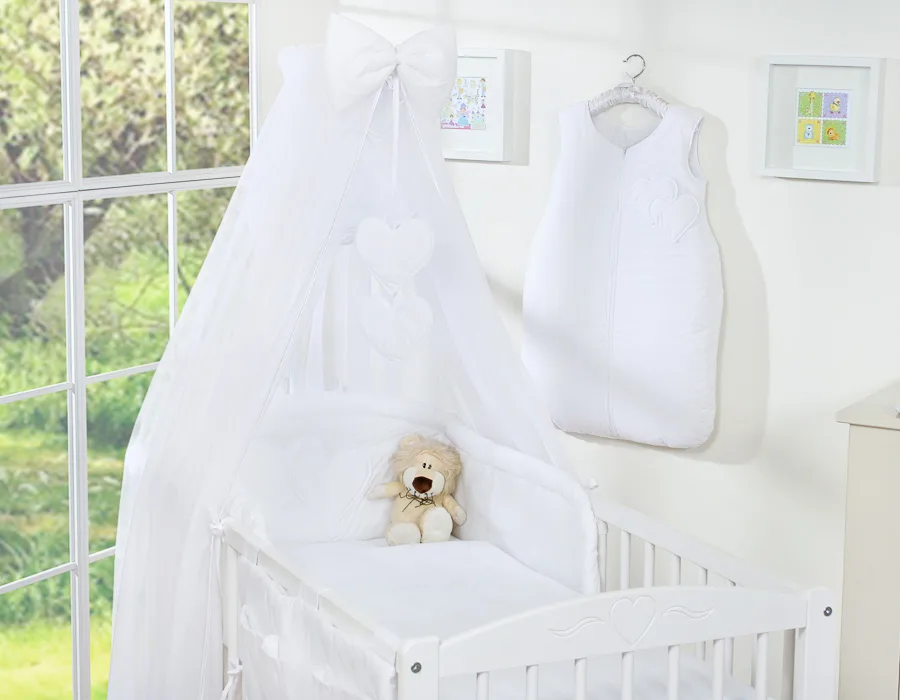 Bedding set 5-pcs with mosquito-net- Hanging Hearts white 7