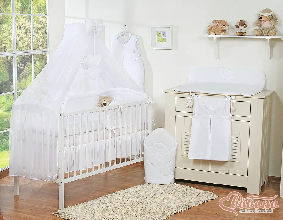 Bedding set 5-pcs with mosquito-net- Hanging Hearts white 3