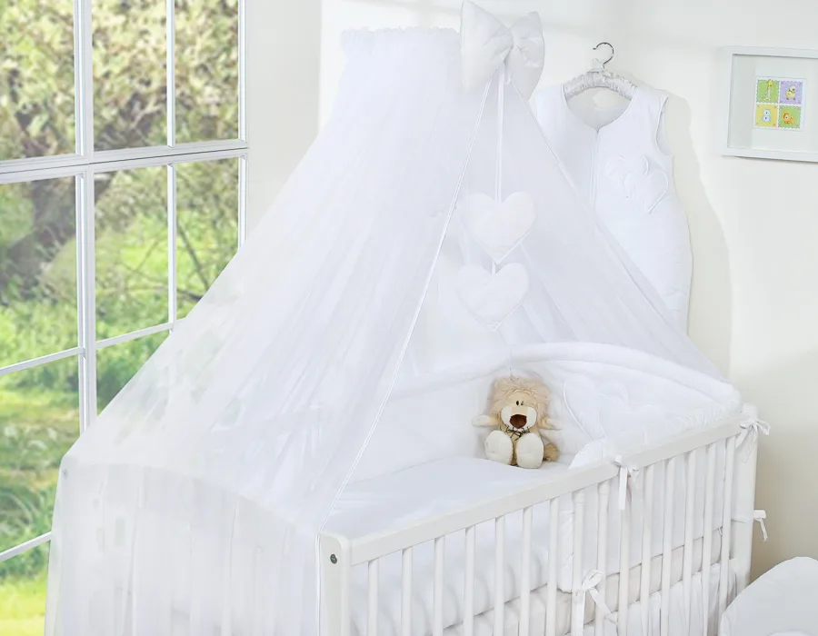 Bedding set 5-pcs with mosquito-net- Hanging Hearts white 5