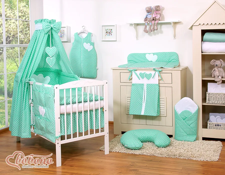 Bedding set 5-pcs 120x90 - Hanging Hearts white dots on mint 3