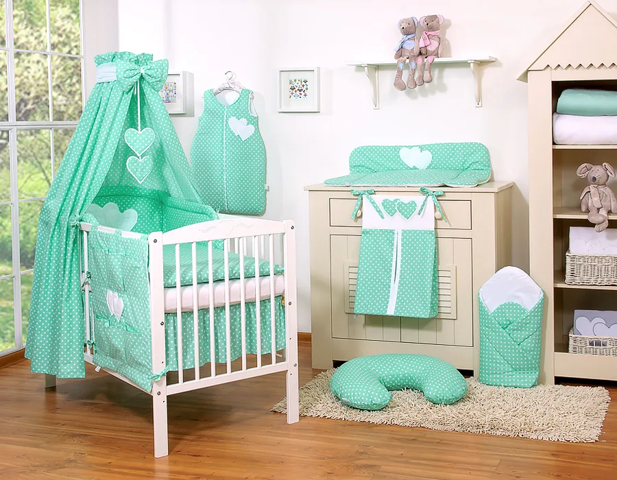 Bedding set 5-pcs 120x90 - Hanging Hearts white dots on mint 4