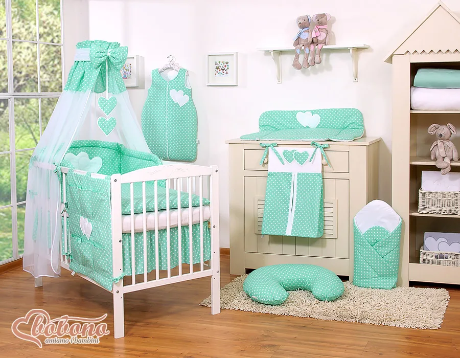 Bedding set 5-pcs 120x90 - Hanging Hearts white dots on mint 13