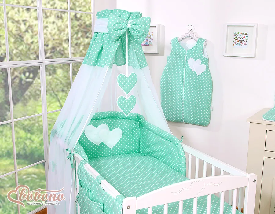 Bedding set 5-pcs 120x90 - Hanging Hearts white dots on mint 8