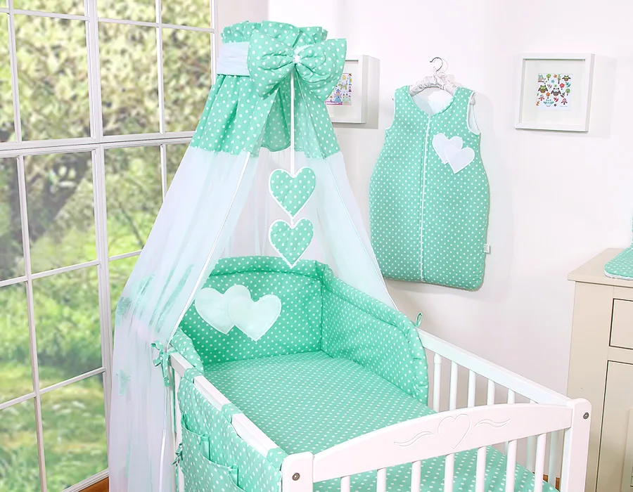 Bedding set 5-pcs 120x90 - Hanging Hearts white dots on mint 9
