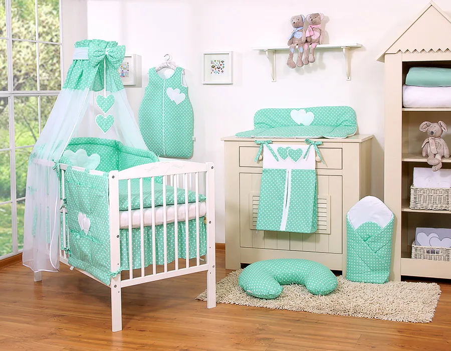 Bedding set 5-pcs 120x90 - Hanging Hearts white dots on mint 11