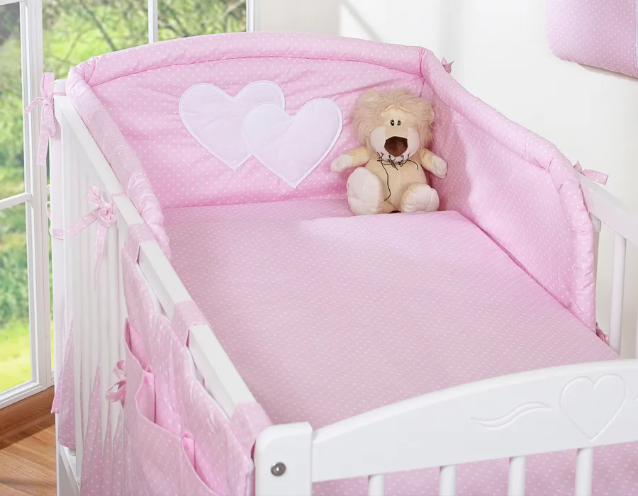 Bedding set 2-pcs 120x90 - Hanging Hearts white polka dots on pink