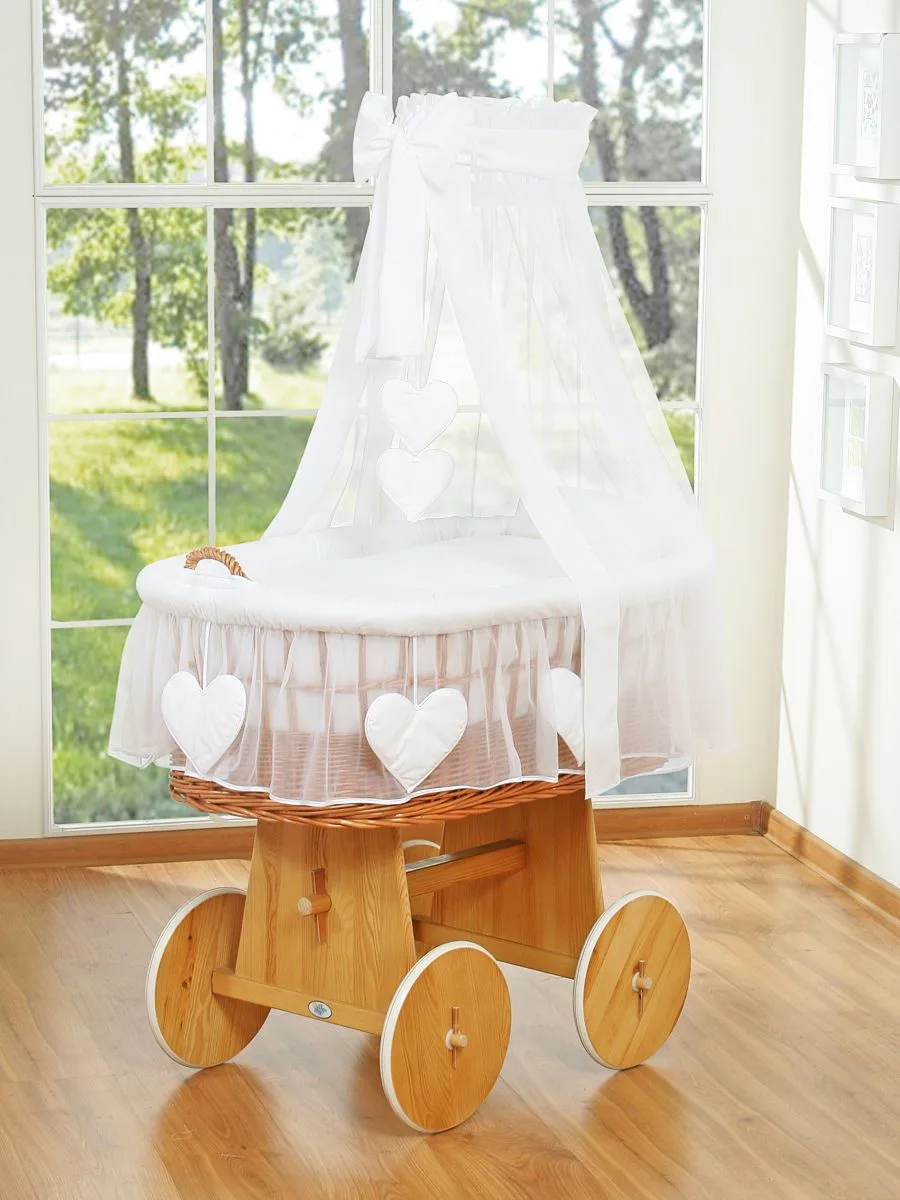 Moses Basket Wicker drape crib Amelie - natural + white bedding 5