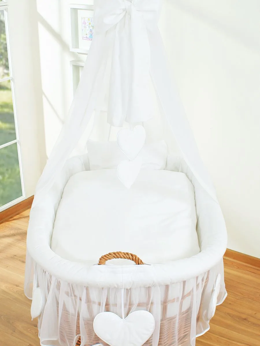 Moses Basket Wicker drape crib Amelie - natural + white bedding 4