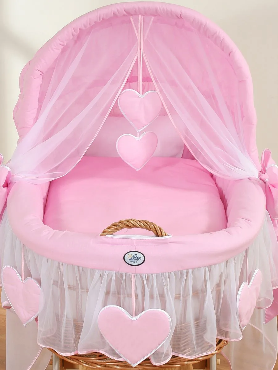 Moses Basket Wicker hood crib Amelie - natural + pink bedding 3