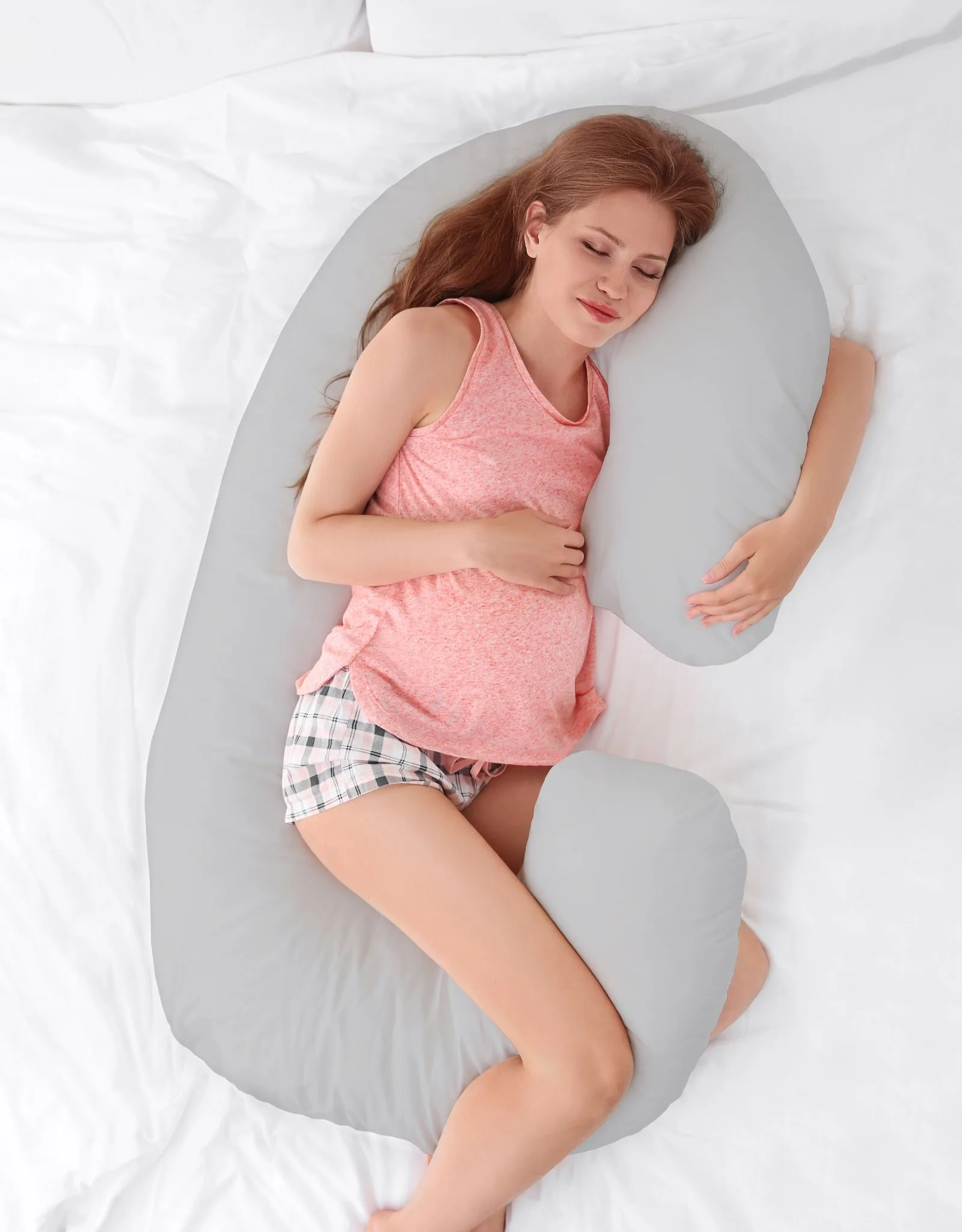Maternity Support Pillow C, removable pillowcase - white with grey stars 2