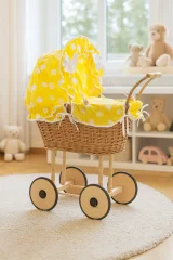 Wicker dolls' pram with yellow bedding and padding NATALIA natural 3