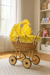 Wicker dolls' pram with yellow bedding and padding NATALIA natural 4