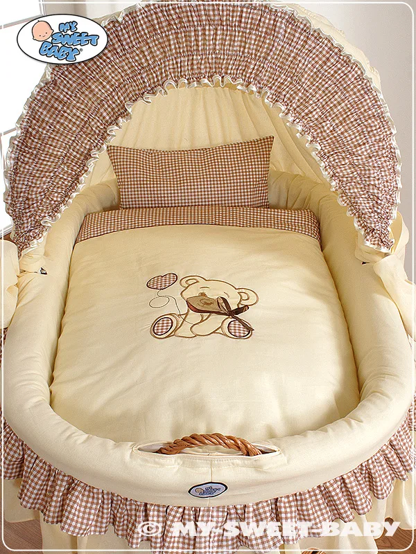 Moses Basket/Wicker crib with hood- Teddy Bear with Bow brown 2