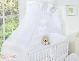Large mosquito net for baby's bed made of chiffon with hanging hearts and a bow - white 2