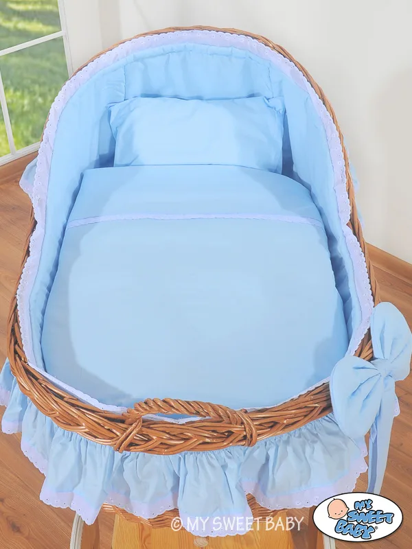 Moses Basket Wicker hood crib Carina - natural + blue bedding 3