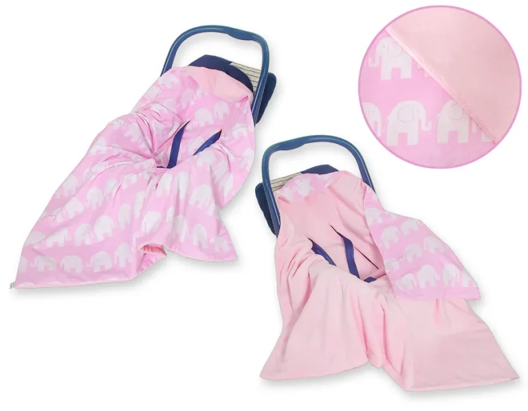 Big double-sided car seat blanket- Elephants pink