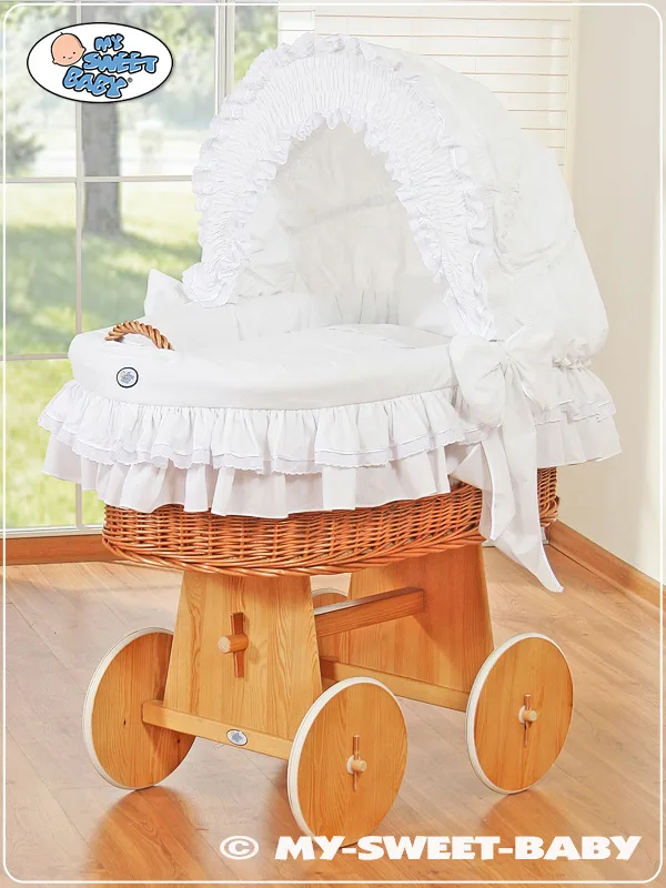 Moses Basket/ Wicker hood crib- Little Angel white