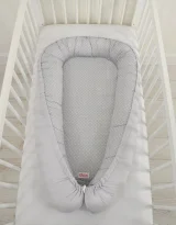Baby nest double-sided Premium Cocoon for infants BOBONO- white polka dots on grey/grey 3