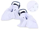 Big double-sided car seat blanket for babies - Grey stars on white